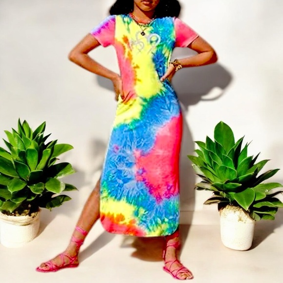 Win Win Fun In The Sun Tie Dye Long Tee Shirt Cover-Up Dress - Picture 13 of 16